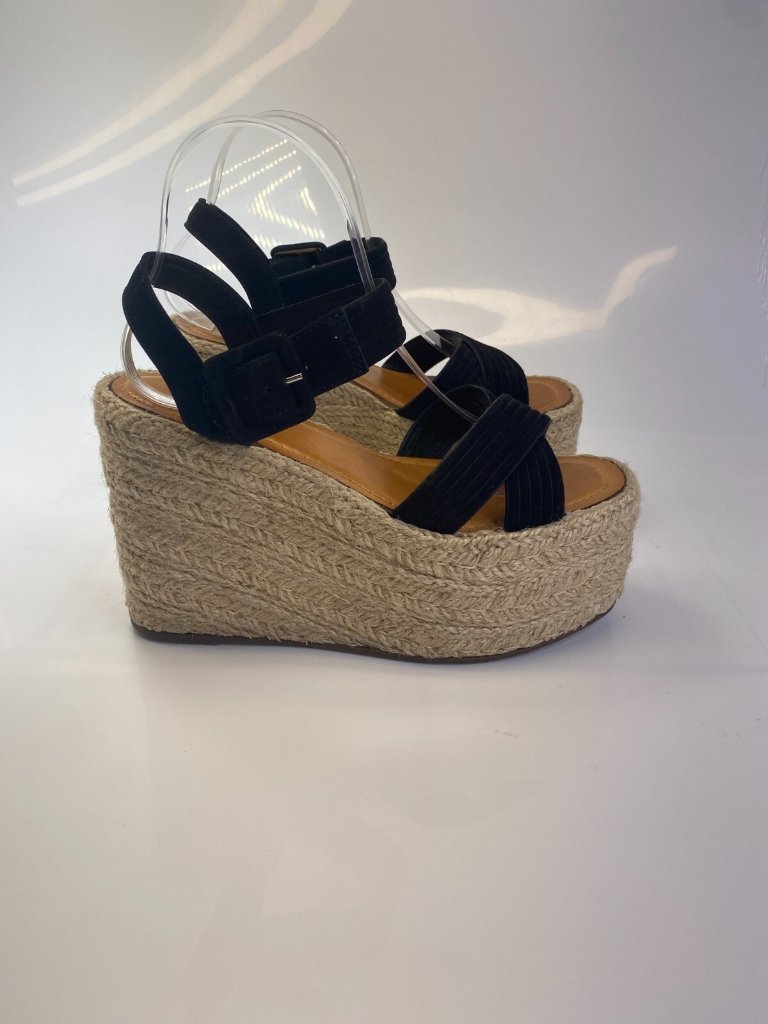 Schutz Women's Black Blisse Nubuck Espadrille Wedge Sandal Sz 9